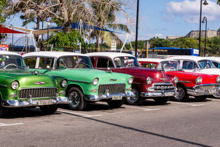 Fancy Old Cars - editorial image - Havana, Cuba. Colorful classic 1950's cars. Photo taken in...