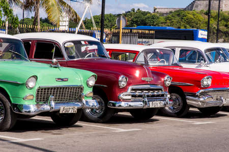 Fancy Old Cars - editorial image - Havana, Cuba. Colorful classic 1950's cars. Photo taken in Havana, Cuba 30 October 2018のeditorial素材
