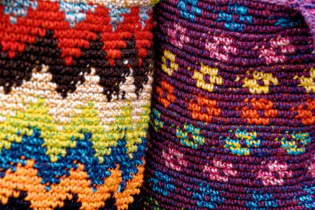 Colorful woven bags for sale in artisan market Antigua - Guatemalaの写真素材