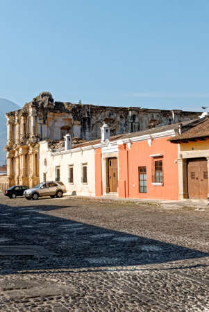 Morning street scene in the scenic central city - Antigua Guatemala, Sacatepequez, Guatemala, Central America - 24th of March 2011のeditorial素材