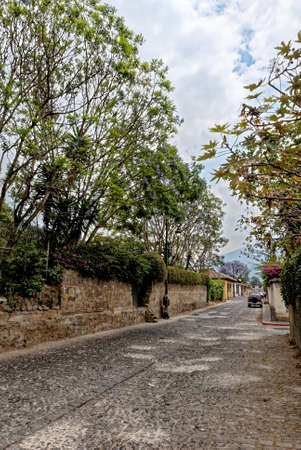 Morning street scene in the scenic central city - Antigua Guatemala, Sacatepequez, Guatemala, Central America - 24th of March 2011のeditorial素材