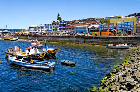 Fishing Boats in Castro Bay, ChiloÃ© Island in Chile's Lake District. 11th of January 2014 - Castro Chile, South Americaのeditorial素材