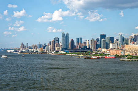 Sailing on Hudson River in front of South Manhattan sky scrapers - Manhattan, New York City, New York, USA - 5th of April 2011のeditorial素材
