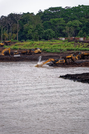 Panama Canal Construction of the new expanded locks on the canal. Construction on the New Panama Canal at the Galliard Cut - Panama - 25th of January 2011のeditorial素材