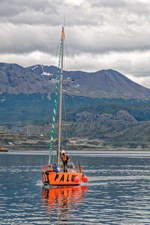 Small boat sailing in Beagle Channel , Tierra del Fuego, Argentina - Travel Destinationのeditorial素材