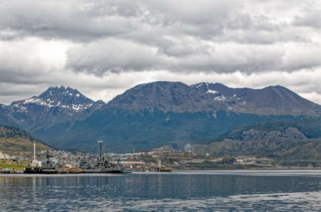 Port of Ushuaia, Tierra del Fuego, Patagonia, Argentina. The Southern Argentinian port of Ushuaia provides docking for a large number of cruise ships to Antarctica - 26th of February 2014のeditorial素材