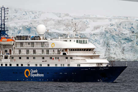 Exploring Antarctica - Quark Expeditions Sea Spirit Cruise Ship sailing among the Icebergs - Travel Destination. Antarctica Wildlife Expedition. 19th of January 2014のeditorial素材