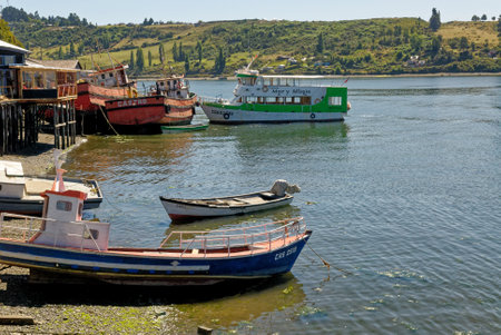 View of Golfo de Ancud - Castro Bay, Chilo Island in Chile's Lake District. 16th of February 2014 - Castro, Chile, South Americaのeditorial素材