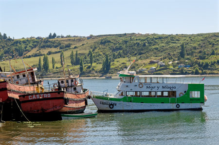 View of Golfo de Ancud - Castro Bay, Chilo Island in Chile's Lake District. 16th of February 2014 - Castro, Chile, South Americaのeditorial素材