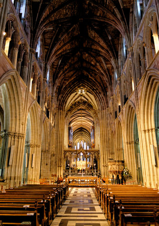 Looking east through the Choir to the High Altar in Worcester Cathedral, Worcester, Worcestershire, England, United Kingdom - 28th of January 2023.のeditorial素材