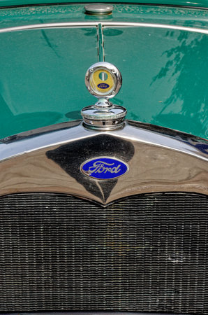 Vintage Ford Model A 1930 vintage car in Isafjordur in the Westfjords of Iceland. Isafjordur, Fjord Isafjordur, Iceland - 21st of July 2012のeditorial素材