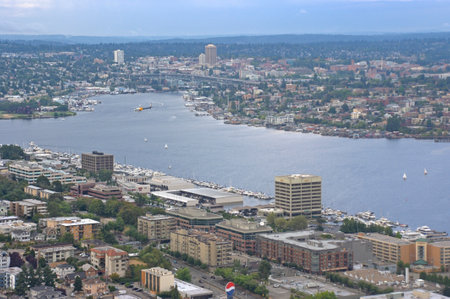 Buildings in downtown Seattle. Aerial view of city of Seattle. Seattle, Washington, United State of America - 26th of August, 2010のeditorial素材