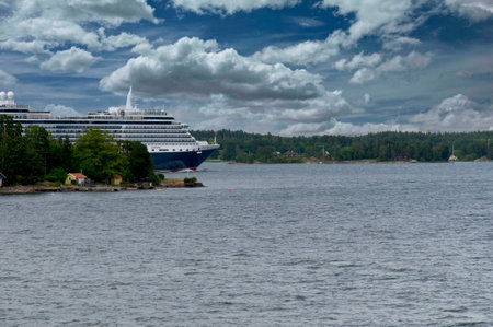 Cruise ships Cunard Queen Victoria navigate the Stockholm Archipelago, Sweden, Stockholm, Sailing Yacht Stockholm Archipelago - 25th of July 2011のeditorial素材