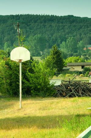 Old abandoned basketball courtの写真素材