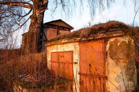 Outside detailed view of loophole of old  bunkerの写真素材