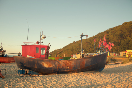 Fishing boats on the beach.の写真素材