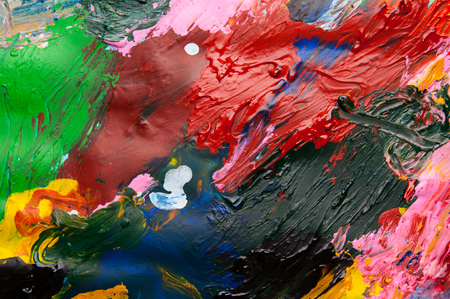 Oil paints multicolored closeup abstract background from above .の写真素材