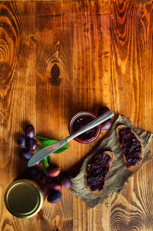 Sandwich with fresh plum jam.