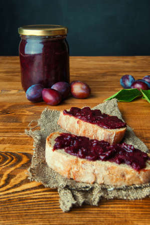 Sandwich with fresh plum jam.