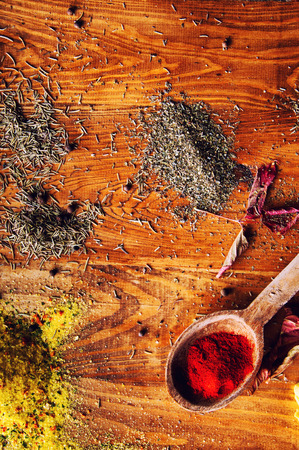 Spices on a wooden background.の写真素材