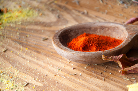 Spices on a wooden background.の写真素材