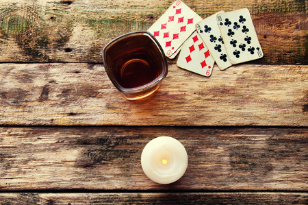 Old wooden table to play cards.