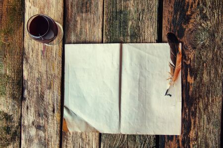 The old studio writer on a wooden background.の写真素材