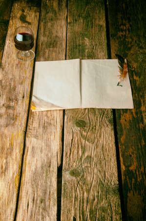 The old studio writer on a wooden background.の写真素材