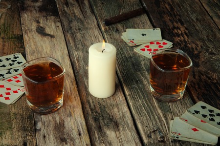 Old wooden table to play cards.