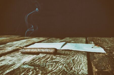 The old studio writer on a wooden background.の写真素材