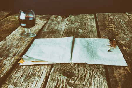The old studio writer on a wooden background.の写真素材