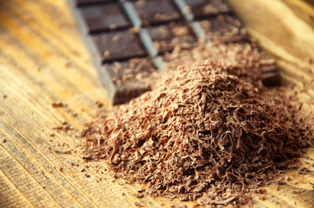 Chopped chocolate with cocoa.の写真素材