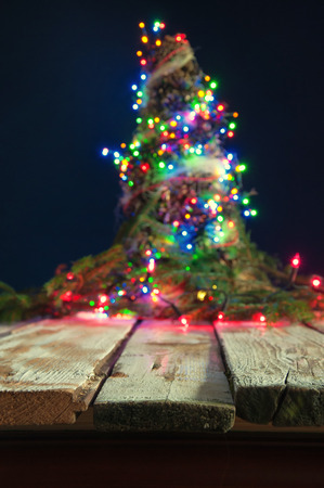 Christmas table and tree with cones.の写真素材