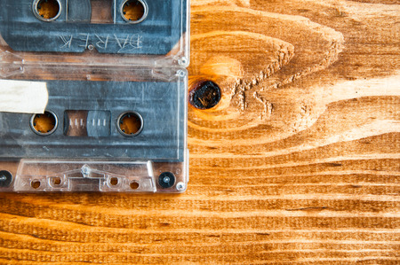 cassette tape on a wooden background