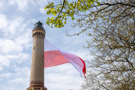 The largest Polish flag at the Swinoujscie lighthouse. independence Day.の写真素材