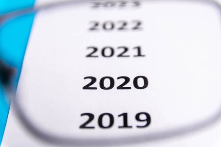 List of recent years. Focus on 2020. Copy Space.