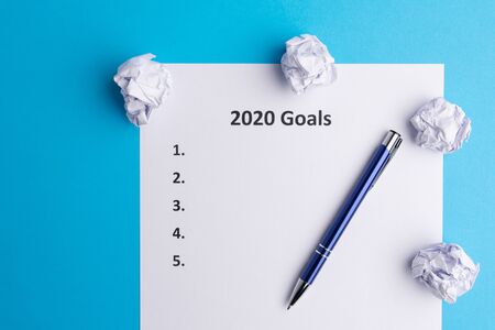 List of goals for 2020. From above. Copy space.