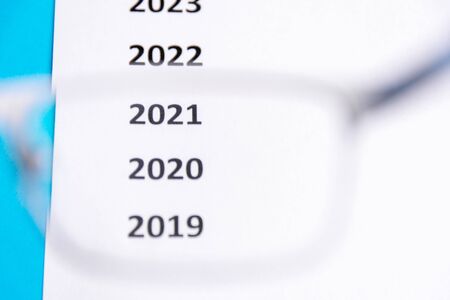 List of recent years. Focus on 2020. Copy Space.