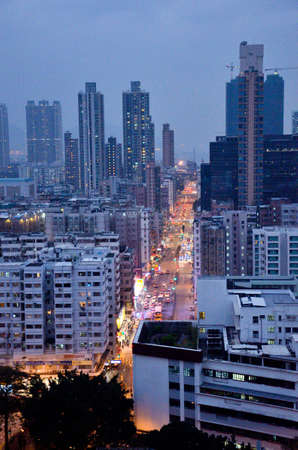 Hong Kong cityscape residential district with high building at eveningの写真素材