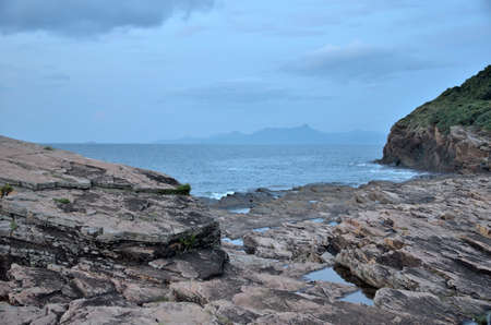 Rock in the Bay of Island under the blue skyの写真素材