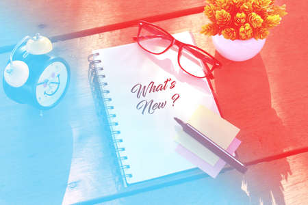 What's new concept with notebook and duotone