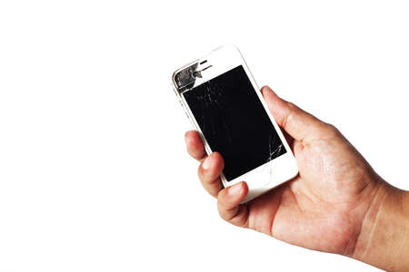 hand holding broken smarphoneのeditorial素材
