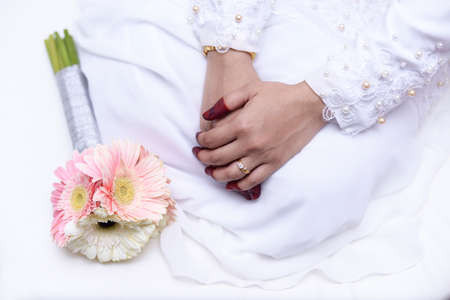 the bride's hand with unique and beautiful hennaの写真素材