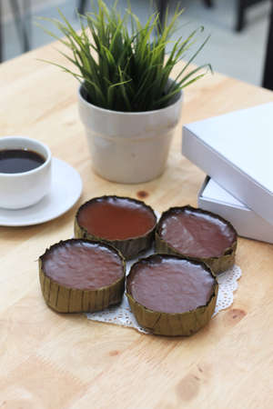 Nian Gao or glutinous rice cake with Good Luck in Chinese wordsの写真素材