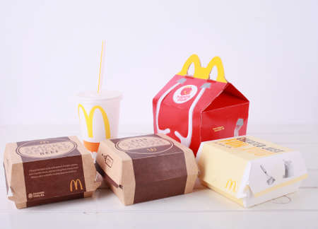 Perlis, Malaysia, October 8,2018: McDonald's box foods, burger, pai, coca cola