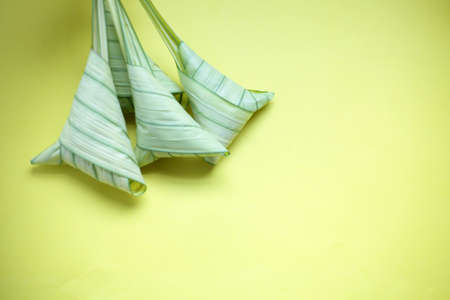 Top view ketupat or rice dumpling icon of the hari raya.copy spaceの写真素材