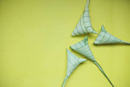 Top view ketupat or rice dumpling icon of the hari raya.copy spaceの写真素材