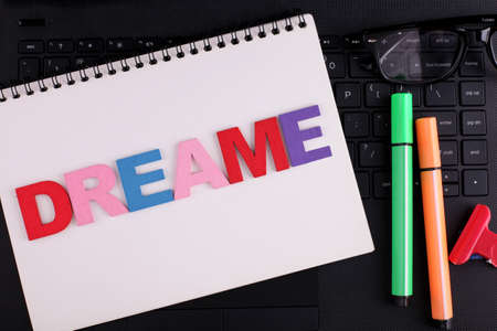 Top view DREAME written by wooden blockの写真素材