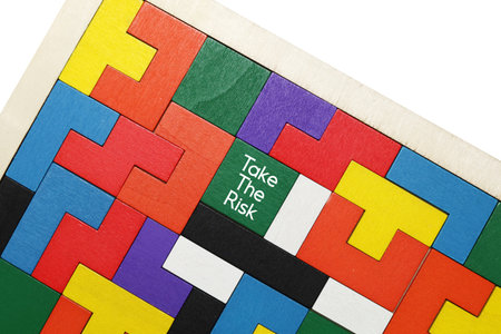 Wooden toy blocks with the words TAKE THE RISK
