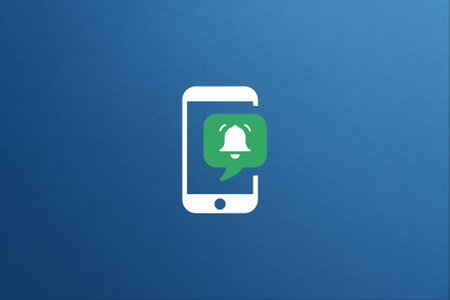 smartphone with notification icon isolated on blue background.の写真素材